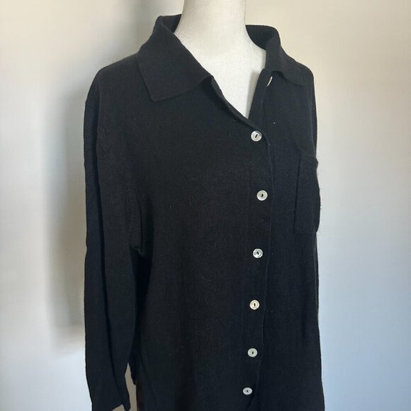 Jessica Holbrook Silk Blend Knit Shirt Black Medium Classic Minimal - Picture 6 of 7